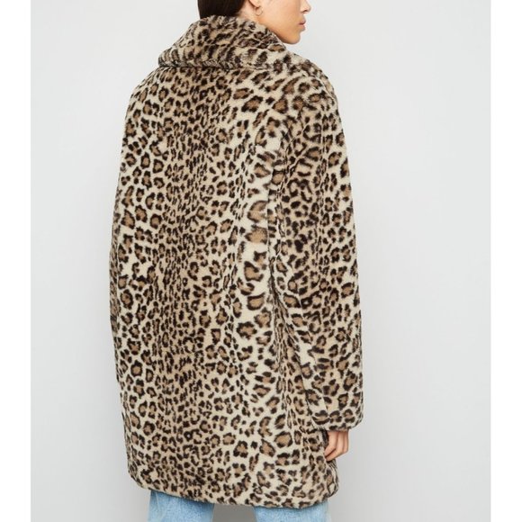 New Bagatelle Brown Leopard Faux Fur Coat Animal M Long - Picture 5 of 7